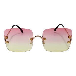 6107 | Pink/Yellow Rimless Square Sunglasses